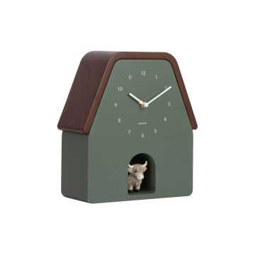 Nástenné hodiny Highland Cow Cuckoo Karlsson KA6162GR, zelená